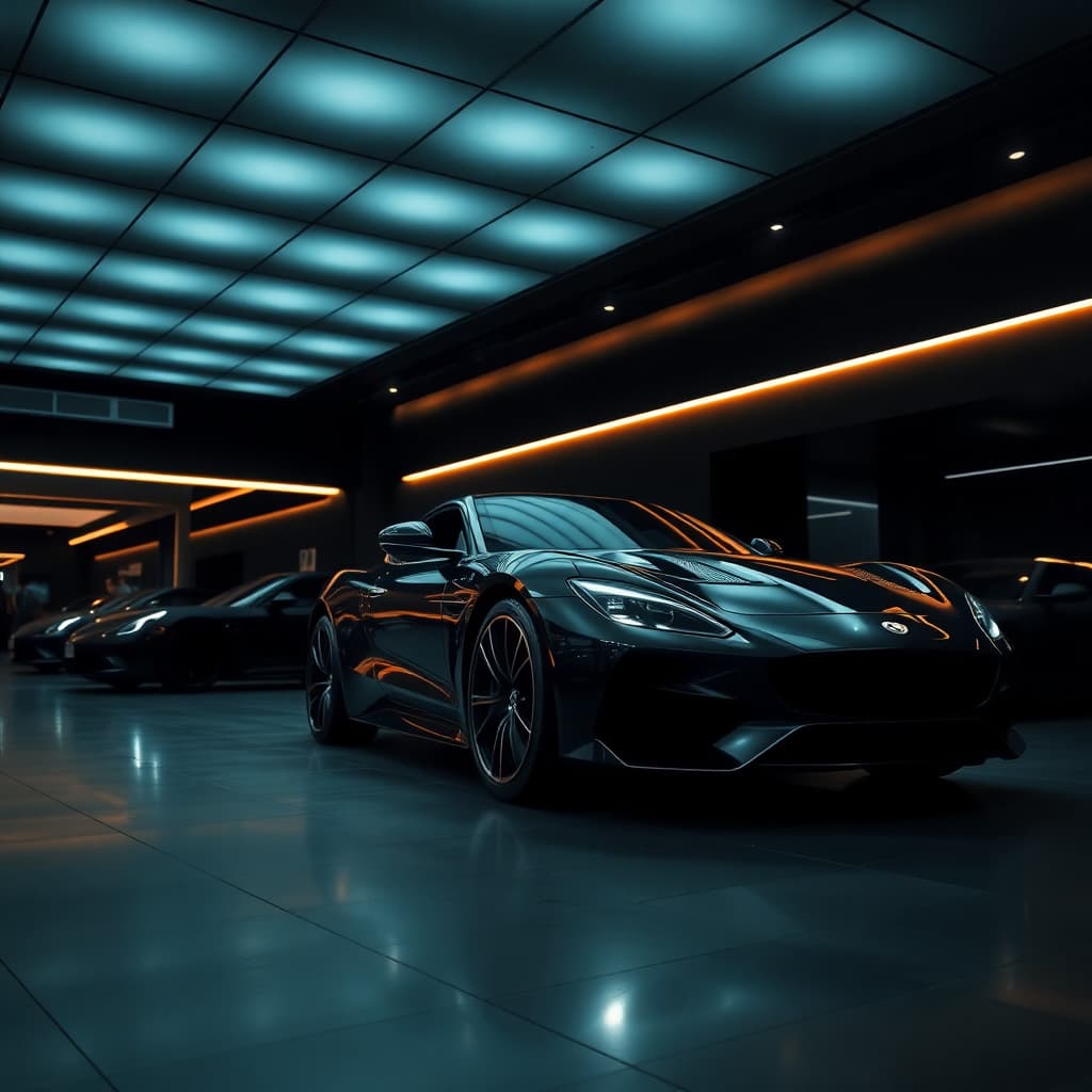 Professional automotive showroom with luxury vehicles